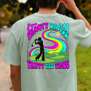 Groovy Drive Trippy Tee Times Retro Golf Tee