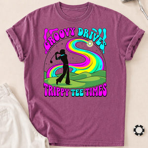 Groovy Drive Trippy Tee Times Retro Golf Tee