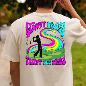 Groovy Drive Trippy Tee Times Retro Golf Tee