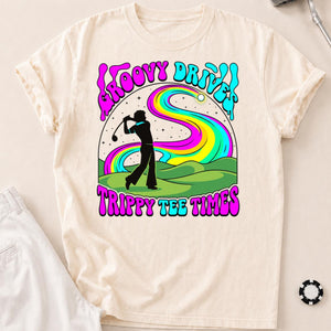 Groovy Drive Trippy Tee Times Retro Golf Tee
