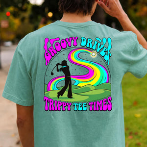 Groovy Drive Trippy Tee Times Retro Golf Tee