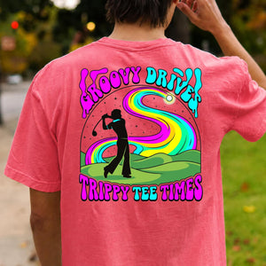 Groovy Drive Trippy Tee Times Retro Golf Tee