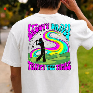 Groovy Drive Trippy Tee Times Retro Golf Tee