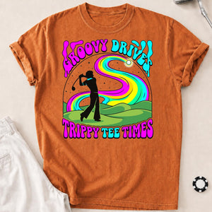 Groovy Drive Trippy Tee Times Retro Golf Tee
