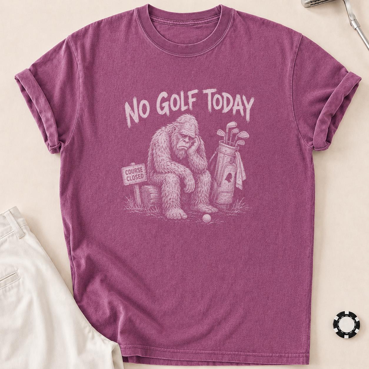 Course Closed, Bigfoot Bummed Golf Tee T-Shirt - Berry
