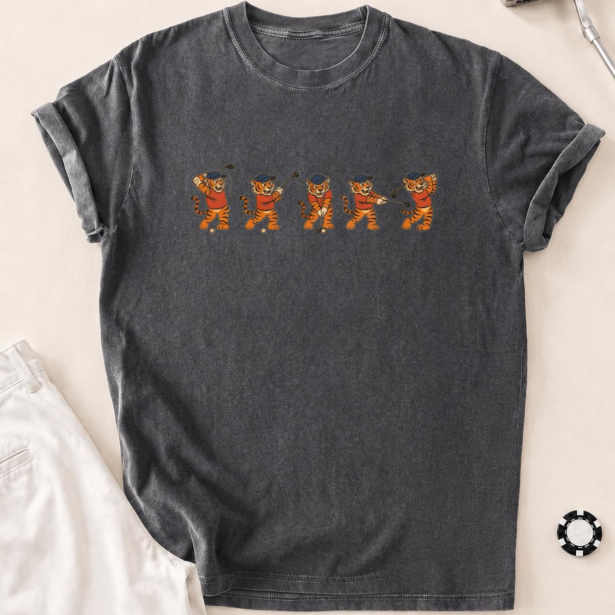 Roar & Fore Tiger Golf Tee T-Shirt - Pepper