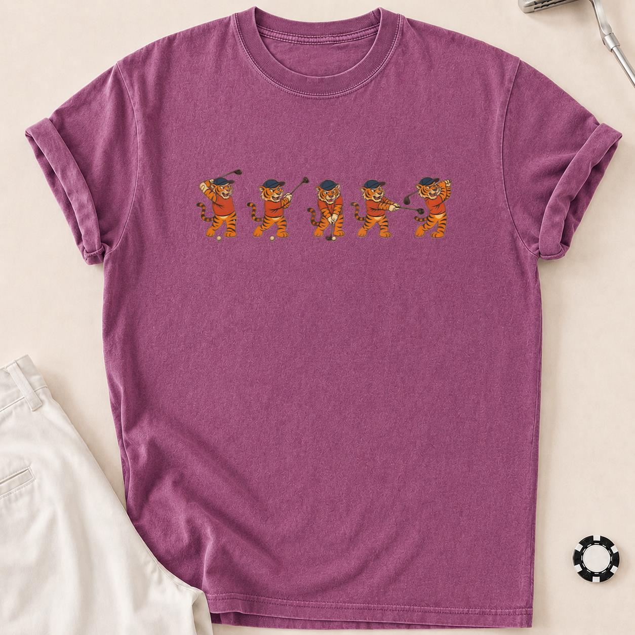 Roar & Fore Tiger Golf Tee T-Shirt - Berry