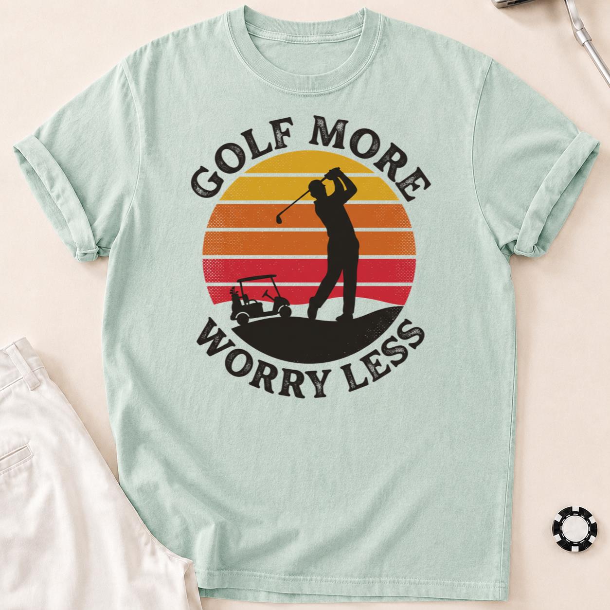 Golf More Worry Less Sunset Silhouette