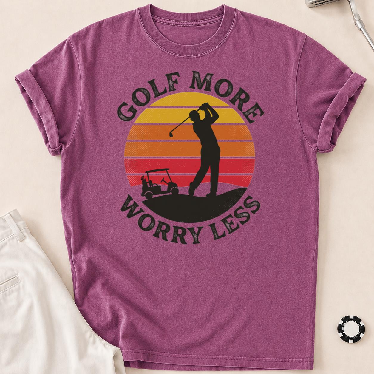 Golf More Worry Less Sunset Silhouette