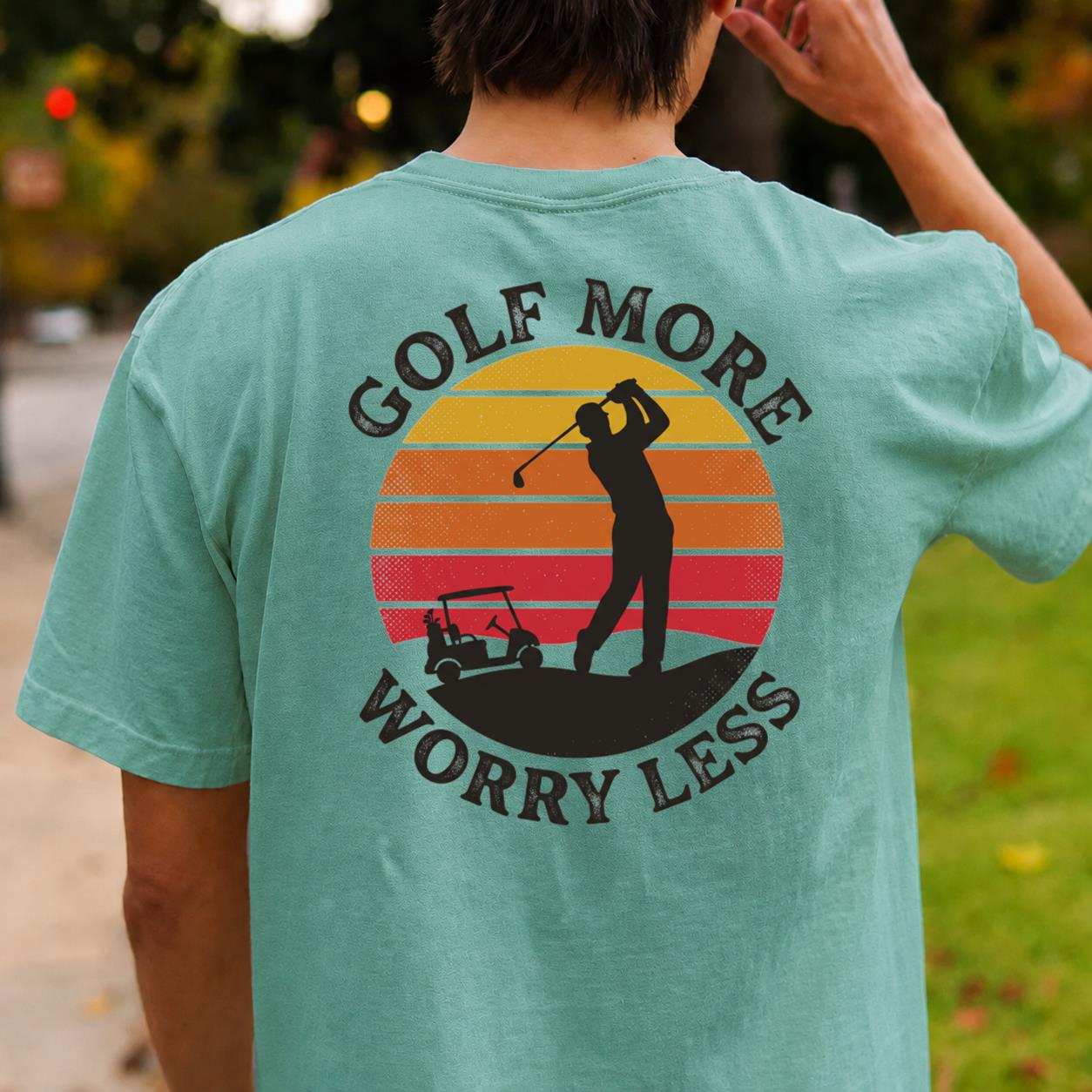 Golf More Worry Less Sunset Silhouette