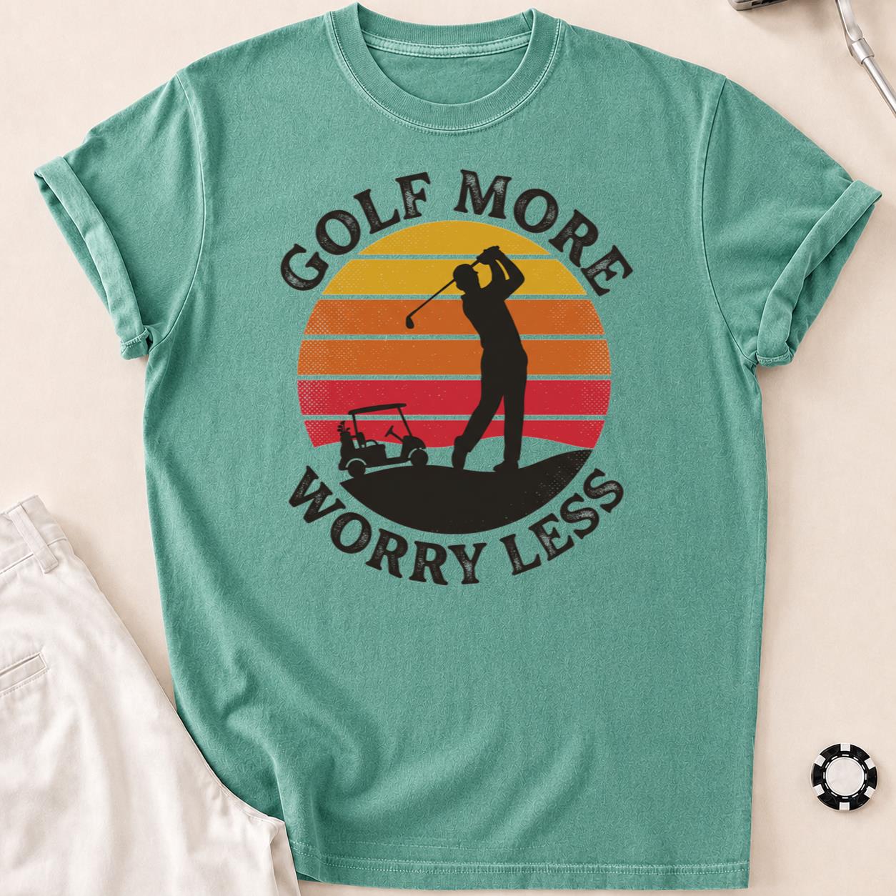 Golf More Worry Less Sunset Silhouette