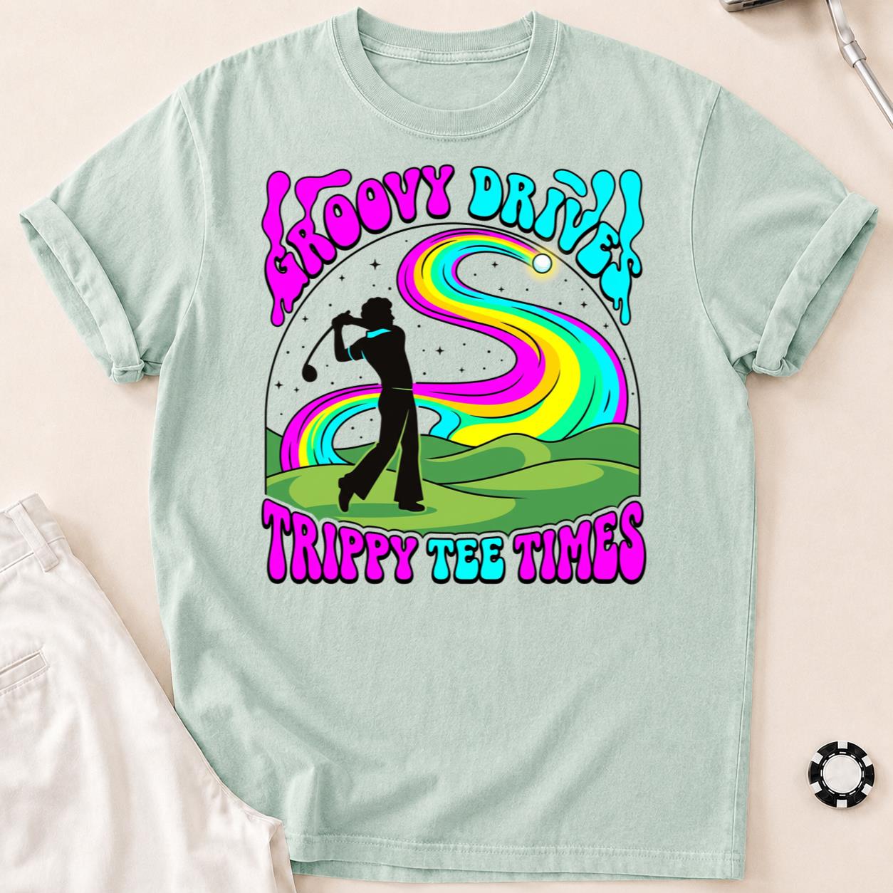 Groovy Drive Trippy Tee Times Retro Golf Tee