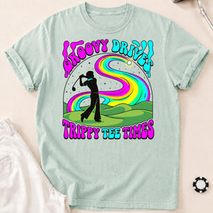 Groovy Drive Trippy Tee Times Retro Golf Tee
