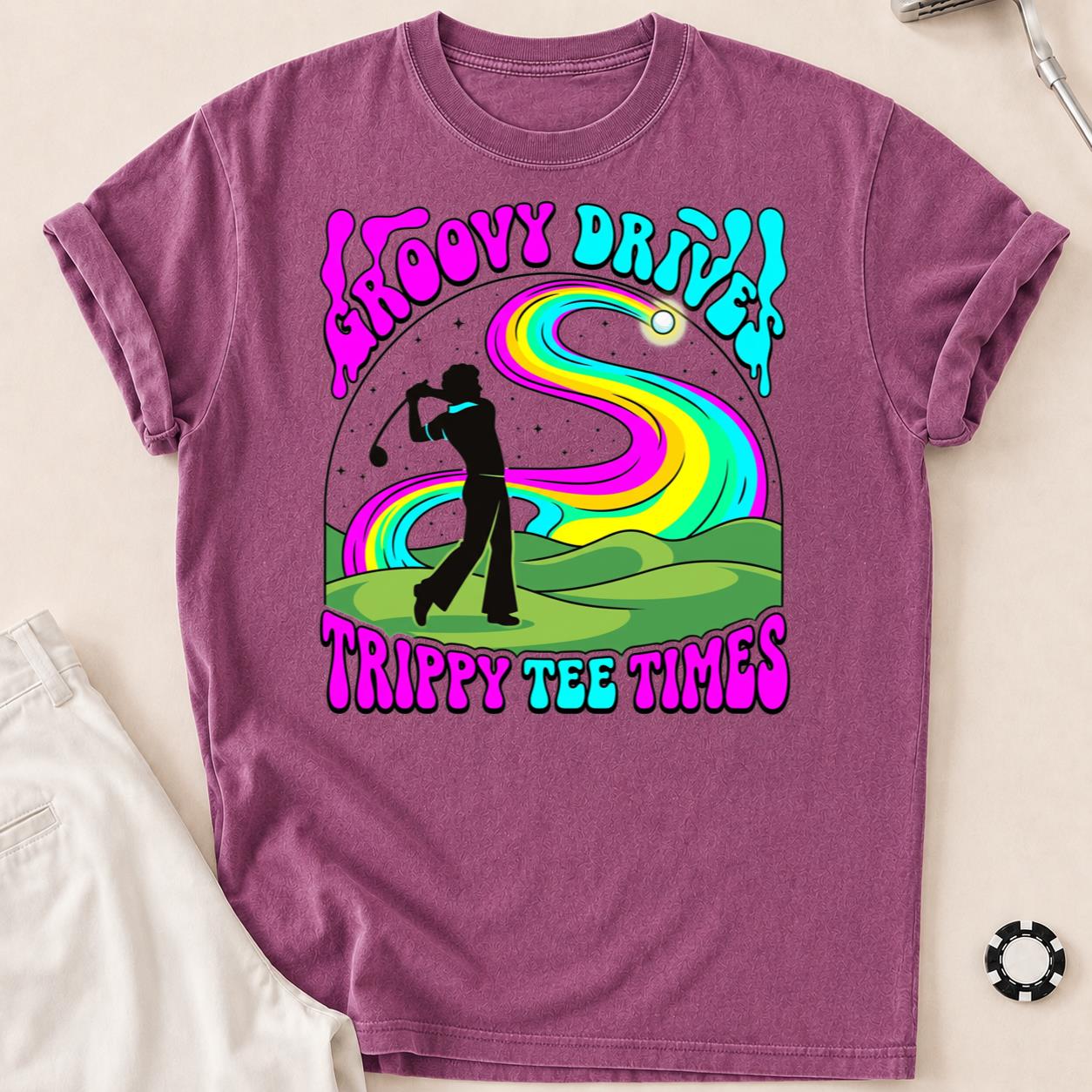 Groovy Drive Trippy Tee Times Retro Golf Tee