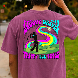 Groovy Drive Trippy Tee Times Retro Golf Tee