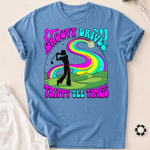 Groovy Drive Trippy Tee Times Retro Golf Tee