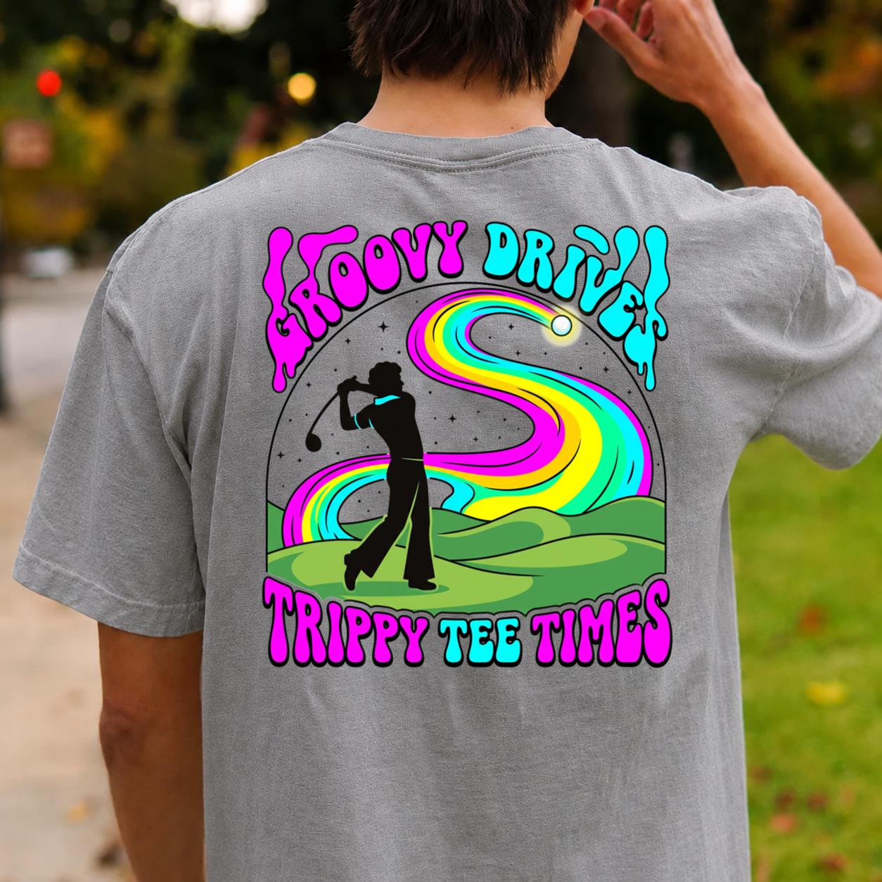 Groovy Drive Trippy Tee Times Retro Golf Tee