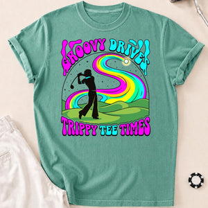 Groovy Drive Trippy Tee Times Retro Golf Tee