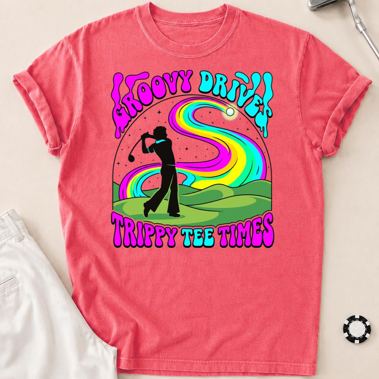 Groovy Drive Trippy Tee Times Retro Golf Tee