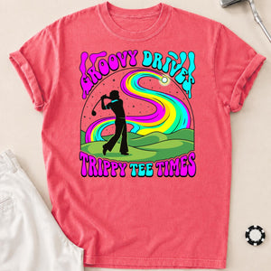 Groovy Drive Trippy Tee Times Retro Golf Tee