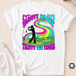 Groovy Drive Trippy Tee Times Retro Golf Tee