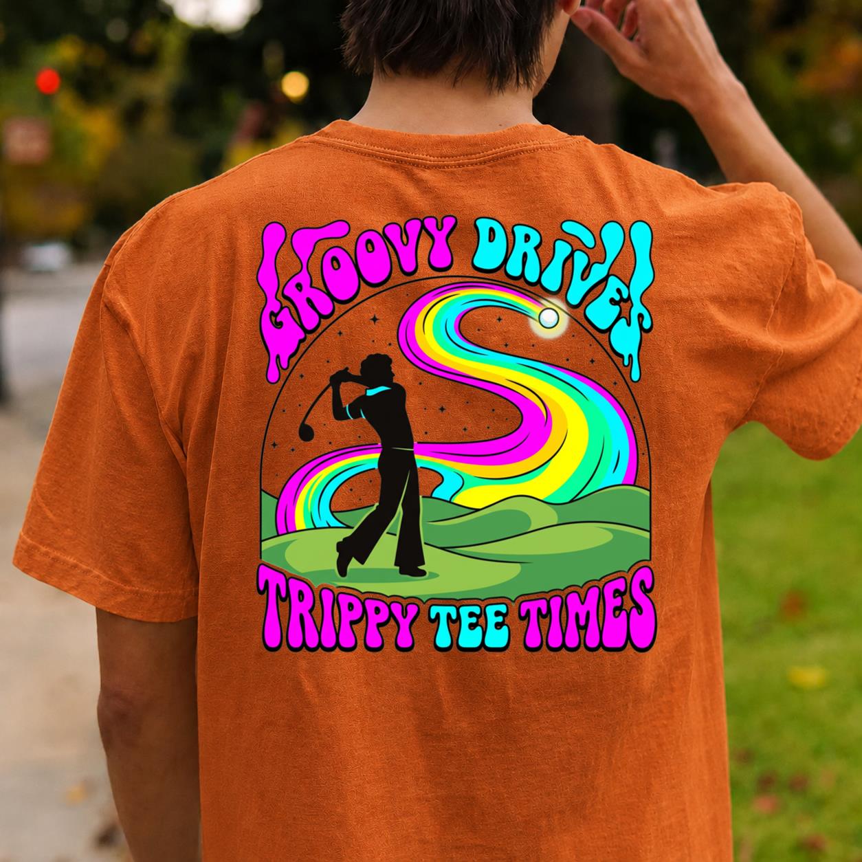 Groovy Drive Trippy Tee Times Retro Golf Tee