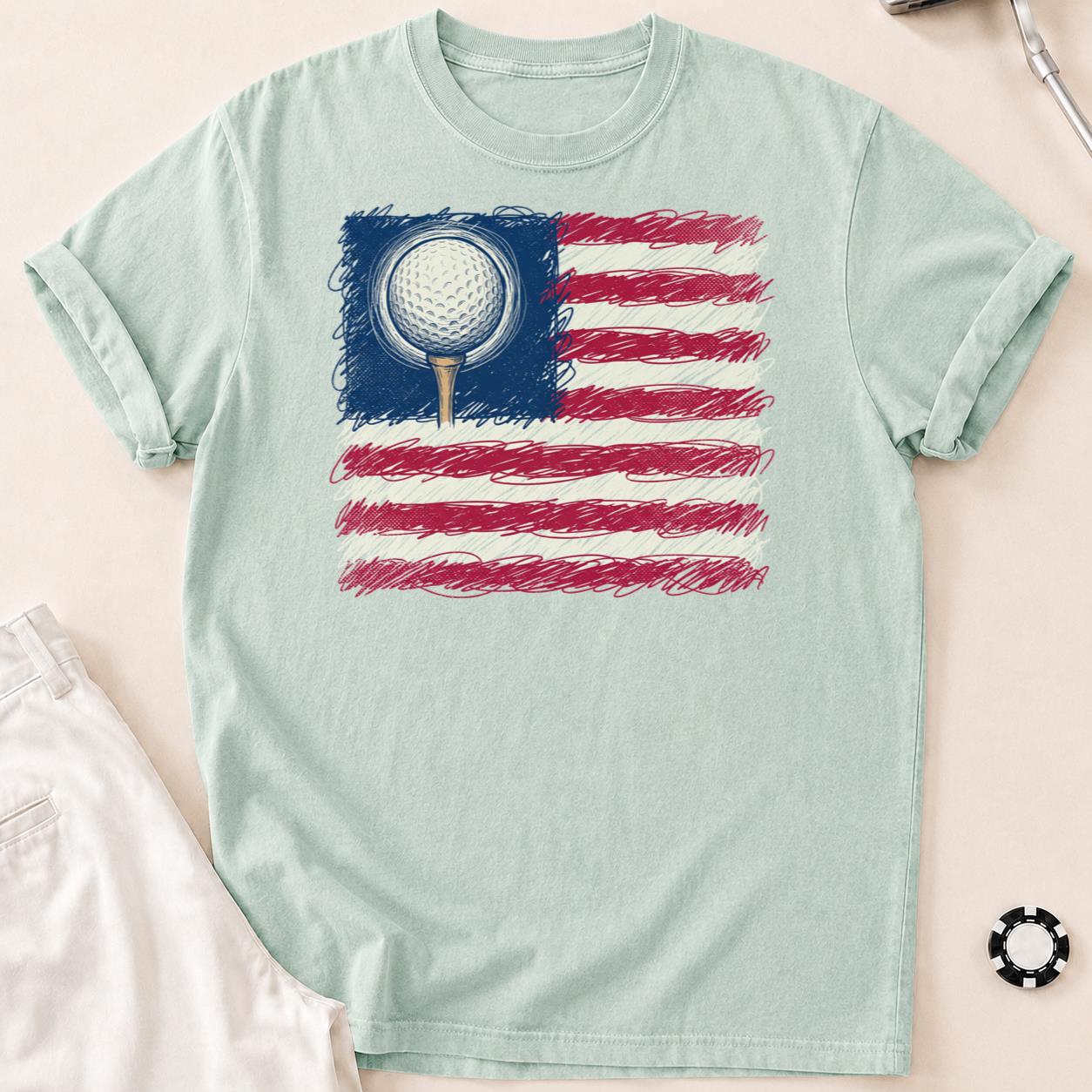 I Love Golf USA American Flag Tee