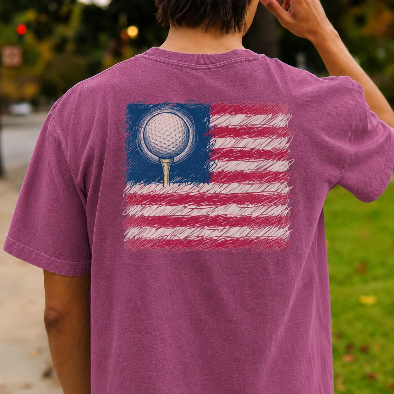 I Love Golf USA American Flag Tee