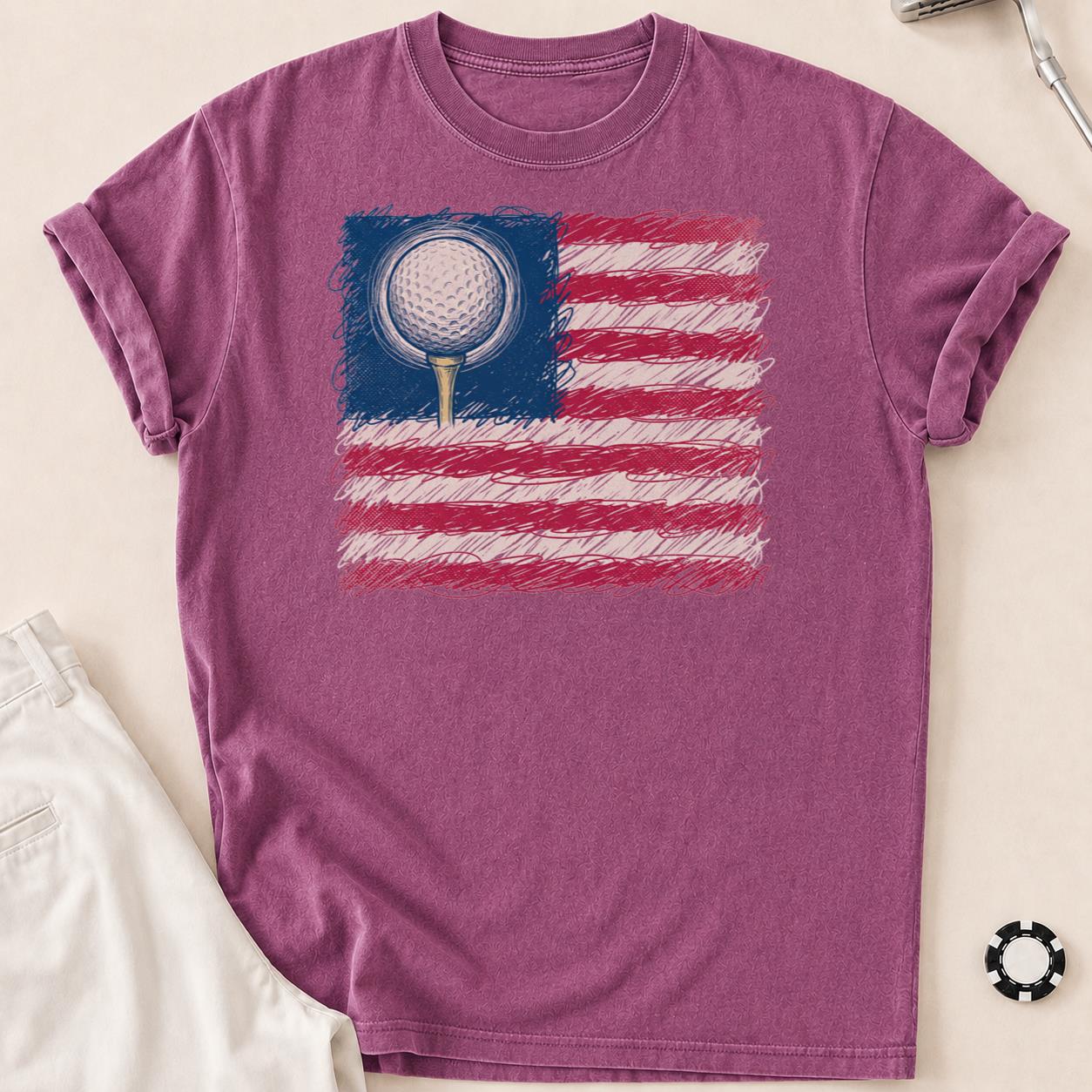 I Love Golf USA American Flag Tee