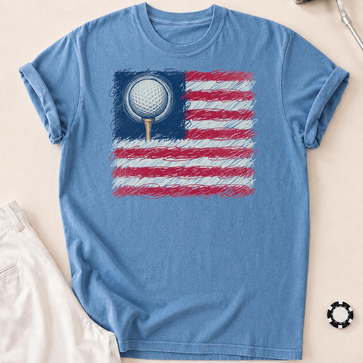 I Love Golf USA American Flag Tee