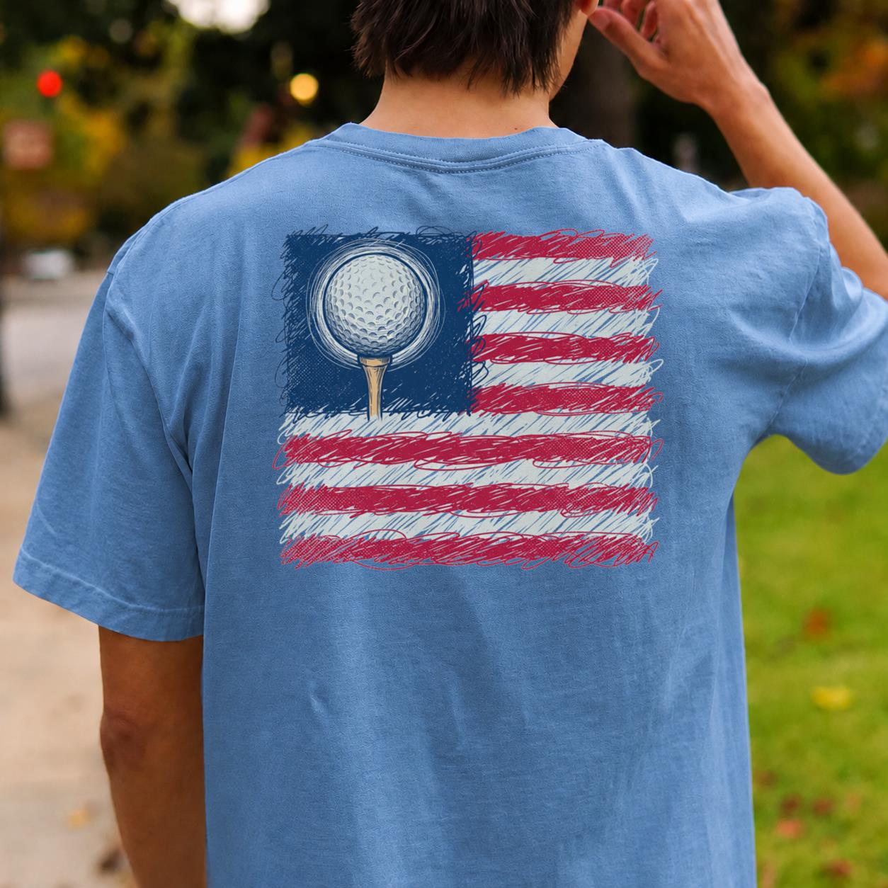 I Love Golf USA American Flag Tee