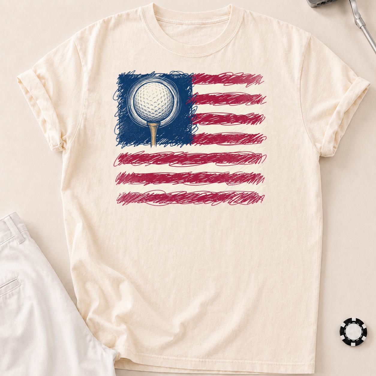 I Love Golf USA American Flag Tee