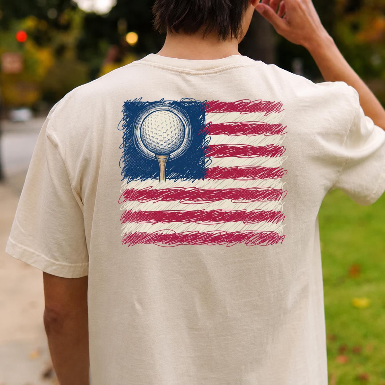I Love Golf USA American Flag Tee