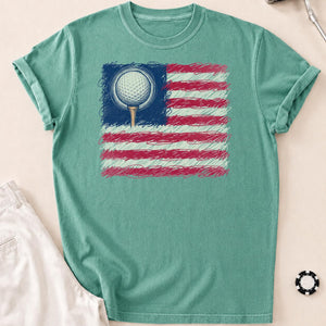 I Love Golf USA American Flag Tee
