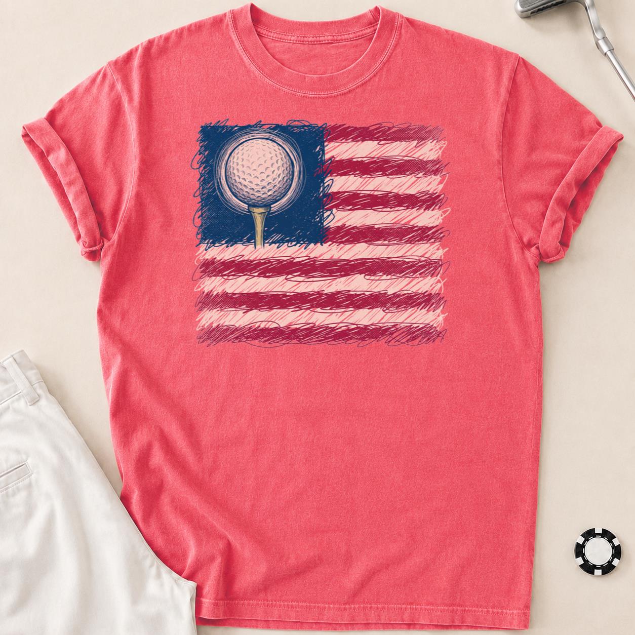 I Love Golf USA American Flag Tee