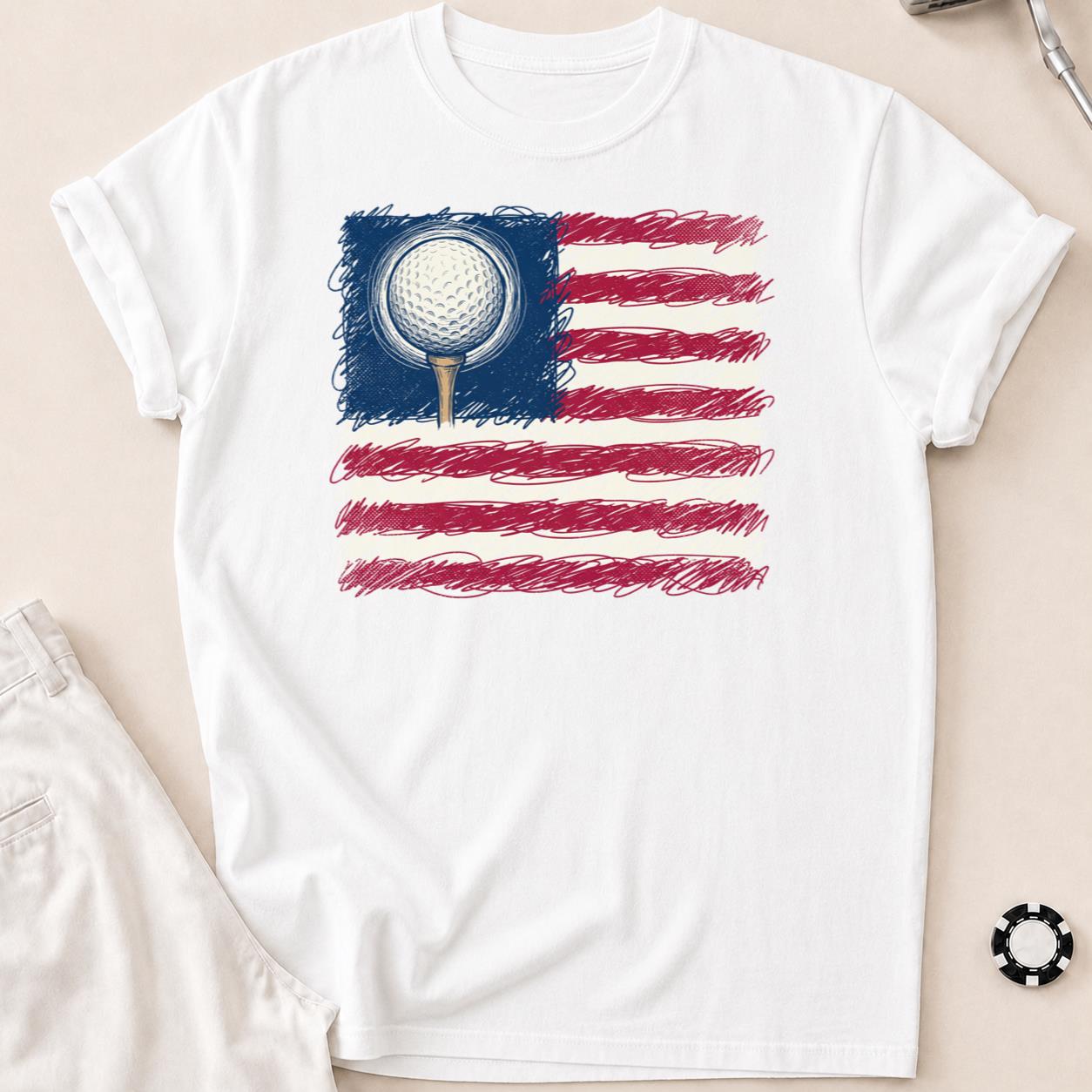 I Love Golf USA American Flag Tee