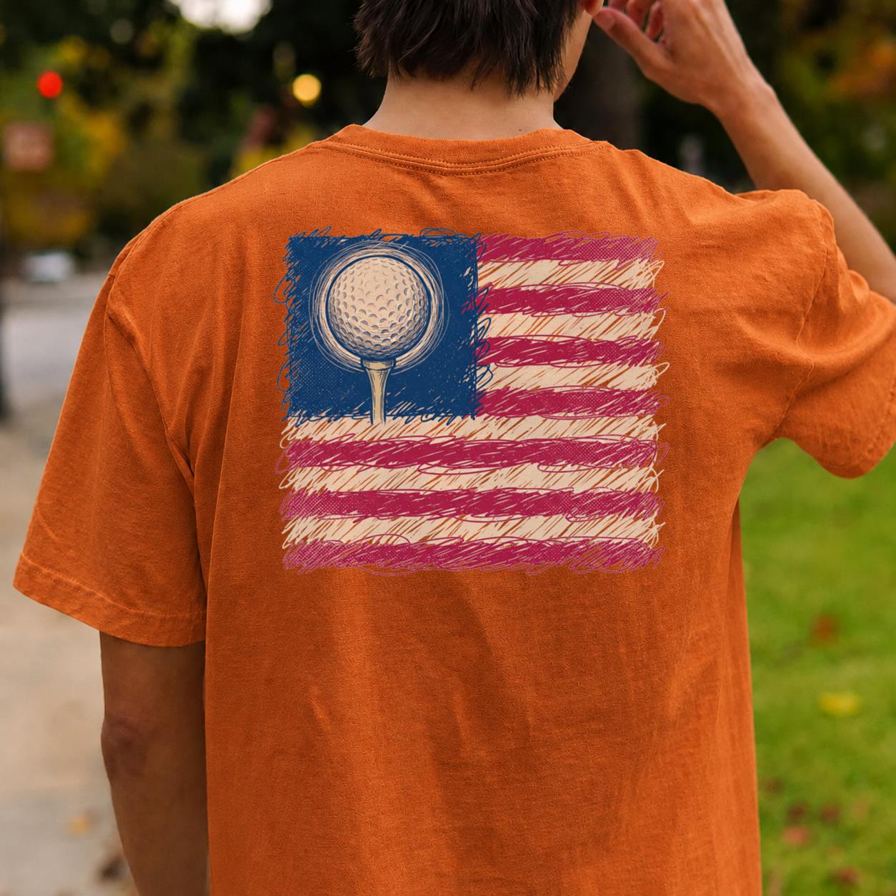 I Love Golf USA American Flag Tee
