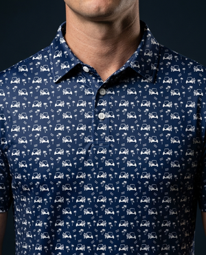 Back Nine Action Polo Navy Golf Polo