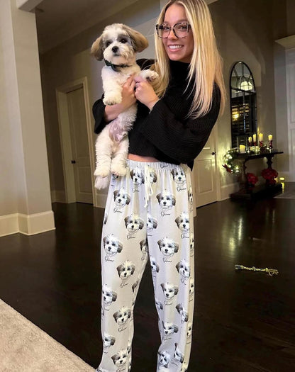 Custom Pet Portrait Pajama Pants – Personalized Dog/Cat/Person Photo & Name Gift